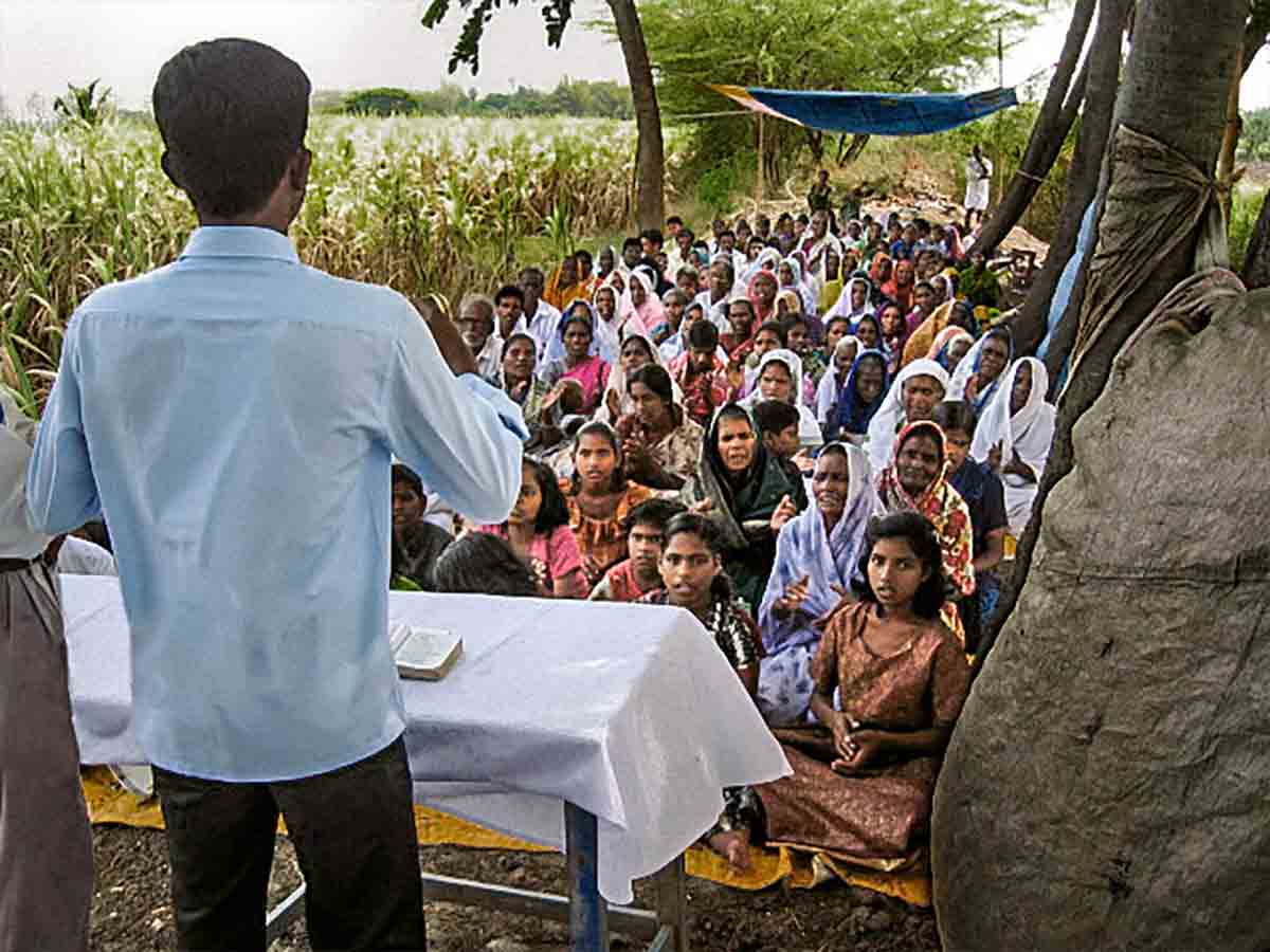 Some village churches in India meet in the open air.