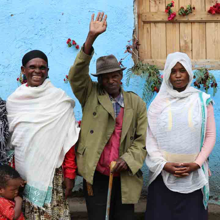 Ethiopian believers in front of one of the newly constructed homes.