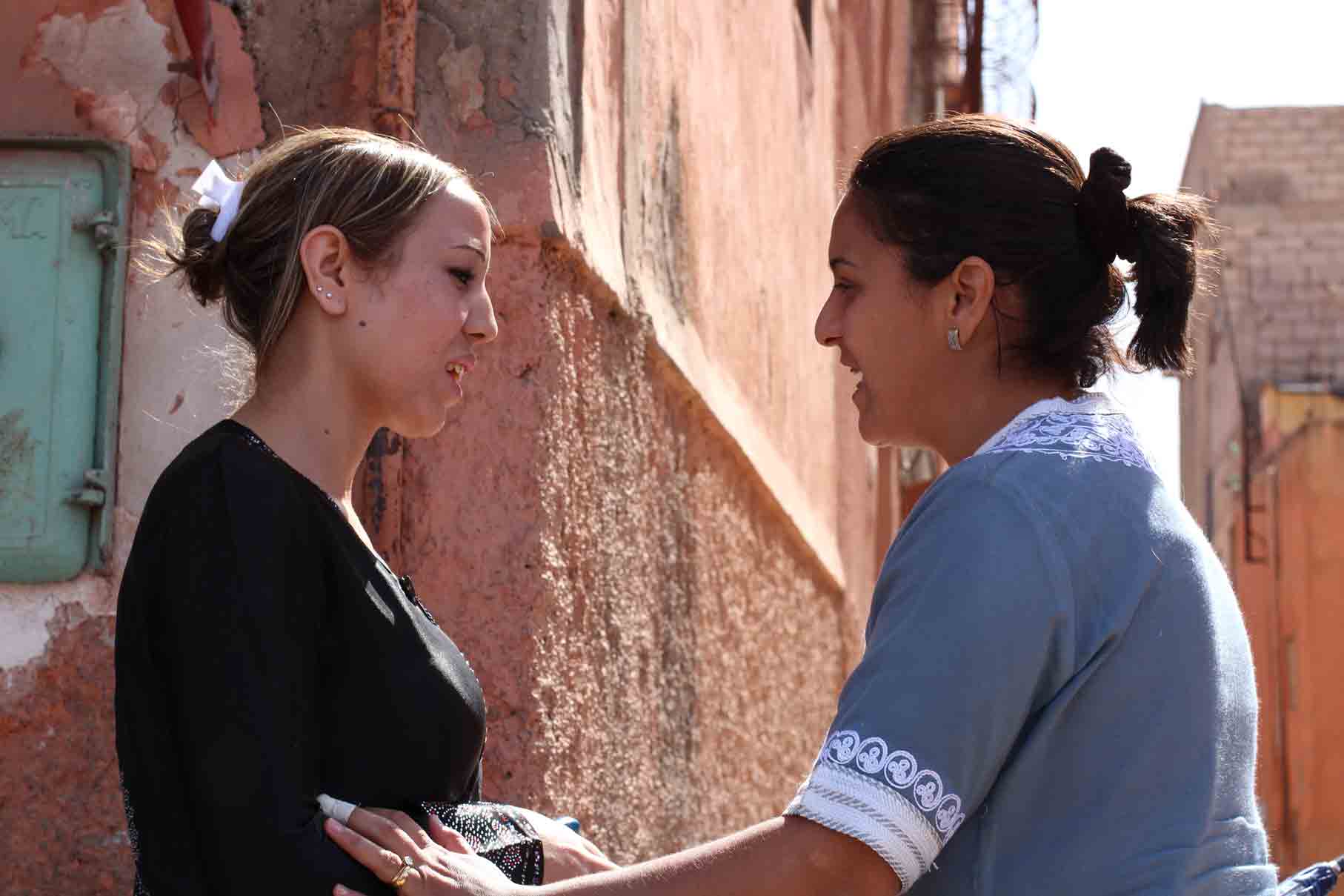 A woman sharing the gospel in Morocco.