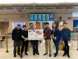 Bob Fu with ChinaAid (third from left) welcomes the Liao family to the U.S.