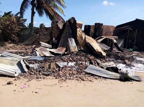 An example of buildings recently destroyed by militant Islamists in Mozambique.