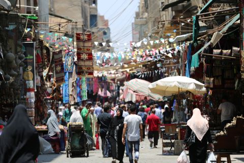 A busy market street in Cairo