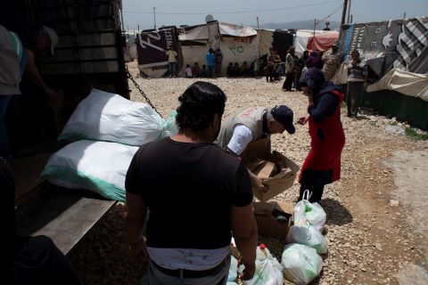 Food distribution at a Lebanese refugee camp