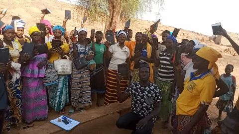 Christians in Burkina Faso receiving their new Bibles