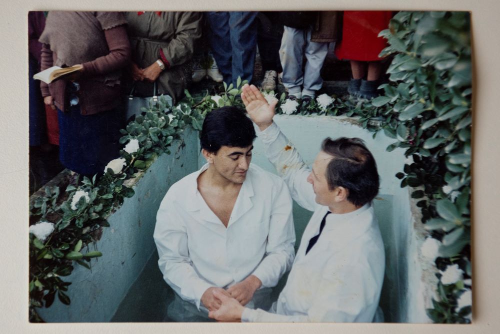 A Turkmen Christian receives baptism.