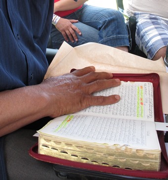 A small group of believers reads and studies the Bible in Morocco.